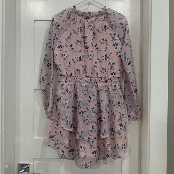 ruffled floral smocked waist tiered chiffon dress - Picture 2 of 5